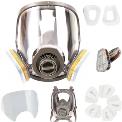 Afbeelding van Trudsafe 25 in 1 volgelaatsmasker voor verfsparying, organische damp en stof, twee soorten connectoren, 10 stuks lensafdekking inbegrepen, gasmasker met dampfilter