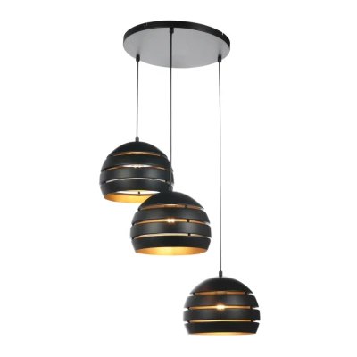 Afbeelding van Hanglamp Djarin Mat Zwart &amp; Goud 3 Lichts Rond