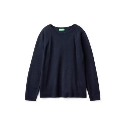 Afbeelding van Benetton dames Fijngebreide pullover in kasjmierblend met ronde hals de kleur Donkerblauw, maat: M