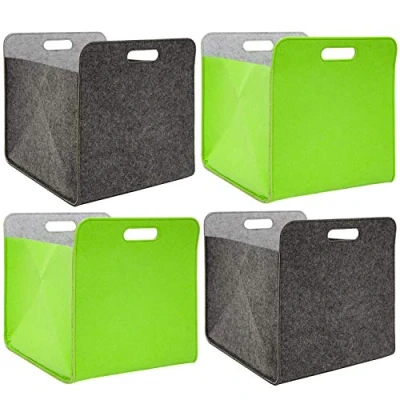 Afbeelding van Set van 4 vilten Opbergmanden 33x33x38 cm Kallax Bak Box Doos opvouwbaar Grijs Groen