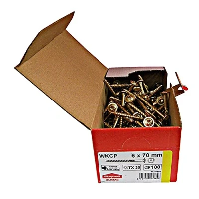Afbeelding van KLIMAS Houtschroeven, platkopschroeven, Torx schroeven, geel, platte kop, voor dakconstructies schroeven houtconstructies 6x 70 mm 100 stukken