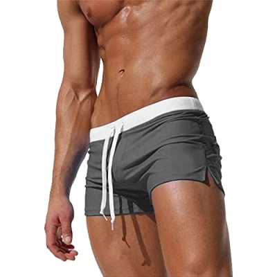 Afbeelding van TMEOG Zwembroek voor heren, zwemshorts, korte broek om te sporten, boardshorts, badmod, sneldrogende strandshorts, sexy zwemboxer, shorts met rits, zakken, trunks, Grijs, S