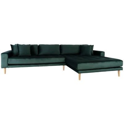 Afbeelding van Lido Chaise longue bank rechtsdraaiend velours incl. 4 sierkussens, groen.