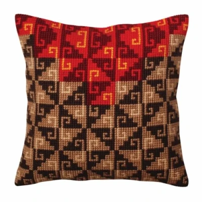 Afbeelding van Peruaanse ornament kruissteek kussen kit, artikel: 5 369 Collection D&#039;Art Maat 40x40 cm.