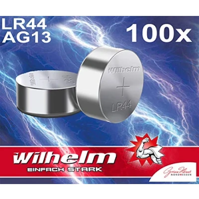 Afbeelding van 100 x Wilhelm AG13 / V13GA knoopcel LR44 165mAh 1,5V Alkaline 357 LR1159 Bulk