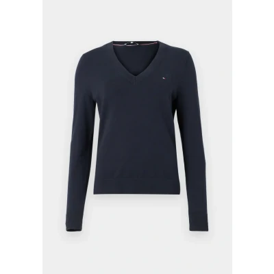 Afbeelding van Tommy Hilfiger dames Fijngebreide pullover met logoborduring in de kleur Donkerblauw, maat: S