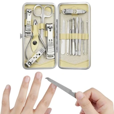 Afbeelding van H&amp;S Manicure Set Pedicure and Kit for Women &amp; Men 14 pcs Stainless Steel Nail Clippers Cuticle Remover Cutter Trimming Grooming Tools w/Beige Leather Case