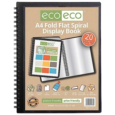 Afbeelding van eco A4 50% Gerecycleerd 20 Pocket Fold Flat Spiral Gebonden Display Boek, eco133