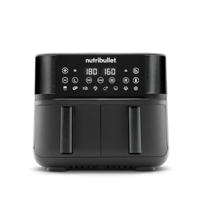 Afbeelding van nutribullet friteuse met dubbele lade 8 liter functies, 2850 W olievrije friteuse, heteluchtfriteuse standen, al uw voedsel koken, braden, grillen, zwart, NBA081B