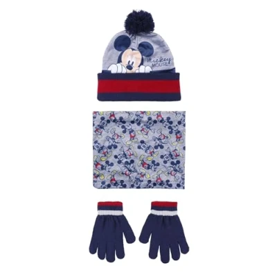 Afbeelding van Disney Winterset Mickey Acryl/polyester Blauw/grijs 3 delig