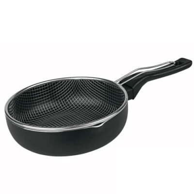 Afbeelding van MGE Friteusepan met mand, snelle inductie, Honda frituurpan, diepe pan, wok, zwart, 26 cm