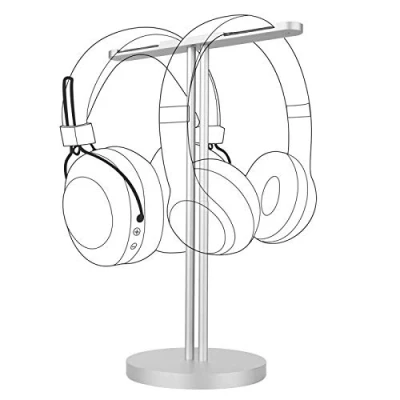 Afbeelding van Geekria Dubbele hoofdtelefoonstandaard van aluminiumlegering voor over ear On hoofdtelefoon, gamingheadsethouder, bureaudisplayhanger met stevige zware basis, compatibel Bose QC45, QC35