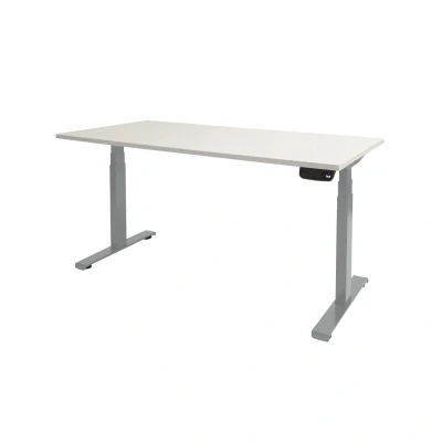 Afbeelding van Dextro plus zit/sta 180x90cm, electrisch hoogte verstelbare werkplek, T poot frame. Frame kleur aluminium (RAL9006) en blad krijtwit.