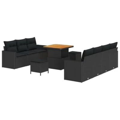 Afbeelding van vidaXL 10 delige Tuinbankenset met kussens poly rattan acacia zwart