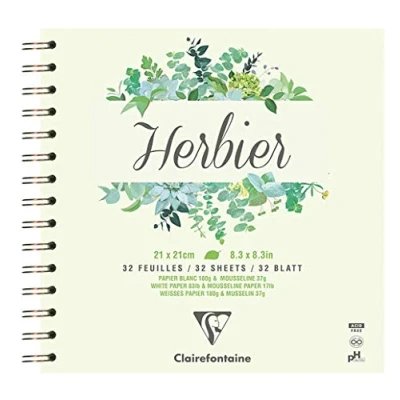 Afbeelding van Clairefontaine Ref 975178C Graphic Arts Herbarium Wirebound Pad (32 vellen) 21 x cm groot, 180 g/m² wit papier met 37 mousseline verdelers