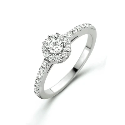 Afbeelding van Ring Zirkonia Halo Zilver Gerhodineerd
