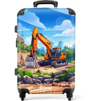 Afbeelding van NoBoringSuitcases.com® Kinderkoffer groot Kindertrolley koffer Graafmachine Bouwplaats Rolkoffer lichtgewicht Reiskoffer met 4 wielen Grote trolley XL 20 kg bagage