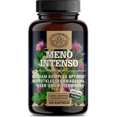 Afbeelding van meno INTENSO® complex + 500 mg yamwortel belangrijk: in het laboratorium geteste balans met rode klaver, ashwagandha, rabarber, ijzer, vitamine B9 B12 120 stuks SCHEUNENGUT®