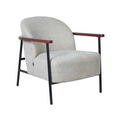 Afbeelding van Oviala Relaxfauteuil in staal, hout en beige stof
