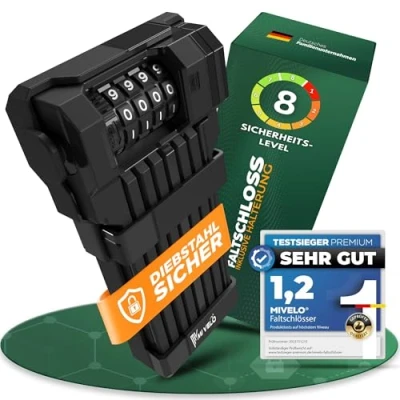 Afbeelding van MIVELO fietsslot, vouwslot, hoge veiligheid, 85 cm lang, cijferslot incl. houder, ideaal voor e bike, MTB en racefiets (met cijfercode)
