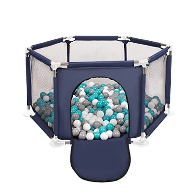 Afbeelding van Selonis zeshoekige kinderbox met 400 ballen, blauw:grijs/wit/turquoise