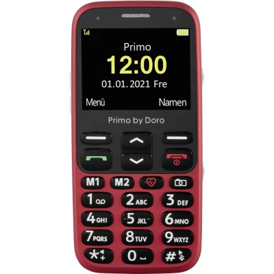 Afbeelding van Primo 368 by Doro GSM mobiele telefoon met groot kleurendisplay, valsensor, zaklamp, FM radio, kalender, incl. tafellaadstation, 360086, rood