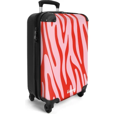 Afbeelding van NoBoringSuitcases.com® Handbagage koffer lichtgewicht Reiskoffer trolley Rood met roze zebraprint Rolkoffer wieltjes Past binnen 55x40x20 en 55x35x25