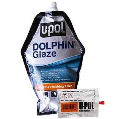 Afbeelding van U POL Dolfijn Glaze Borstelbare Stopper Putty Hardener Zelf Nivellerende Nieuwe Dent Hole Roest Body Filler UPOL BAGDOL 440ml Ideaal voor Stone Chips/Pin Gaten/Zeer Kleine Scratch Gemakkelijk Zand