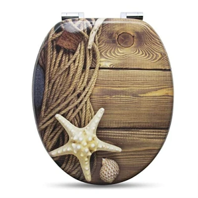 Afbeelding van WOLTU # 2 Premium wc bril toiletbril met softclose, MDF houten kern, Soft Close scharnier, antibacterieel, Desgin Décor Maritime II
