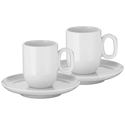 Afbeelding van WMF Barista kopjes set 4 delig, twee koffiekopjes 60 ml met schoteltjes voor espresso, porselein, koffieglas, koffiekopjes, vaatwasmachinebestendig