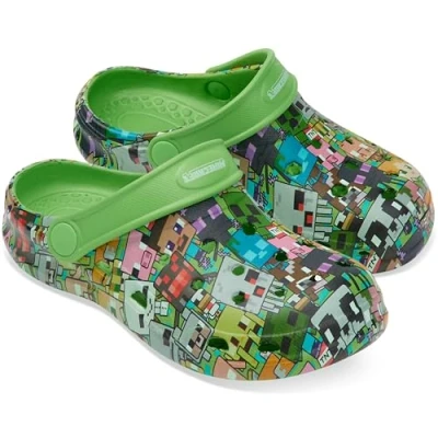 Afbeelding van Minecraft Clogs voor jongens, kinderpantoffels tuin, strand, zwembad cadeau idee, Patroon met groene print, 34/35 EU