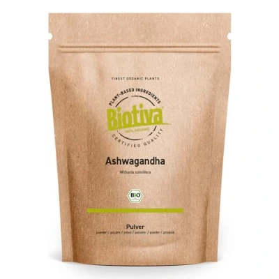 Afbeelding van Biotiva Ashwagandha Poeder Organisch 1000g wortelpoeder slaapbes Ayurveda Indiase ginseng Withania Somnifera gebotteld in Duitsland (DE ÖKO 005) veganistisch