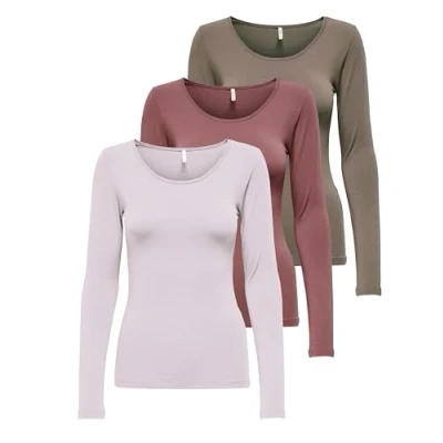 Afbeelding van ONLY Onllive Love Life Basic damesshirt met lange mouwen, 1 x rozenbruin, walnoot, lavendelmist, XL