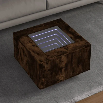 Afbeelding van Salontafel met LED 60x60x40 cm bewerkt hout gerookt eikenkleur