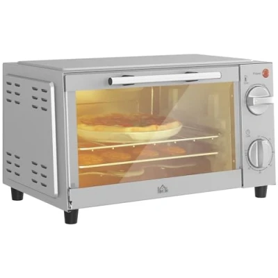 Afbeelding van HOMCOM Minibackofen 9L Mini Ofen mit Backblech, Grillrost, 100 C 230 C, einstellbar Temperatur und Garzeit, 60 Min. Timer, 750W, Edelstahl, Silber