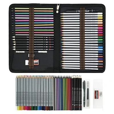 Afbeelding van ZZONEART Professionele kleurpotloden, goedkoop, set voor kleurboeken, volwassenen of kinderen, 50 stuks, tekenpotloden, schetsen, tekenset met tas