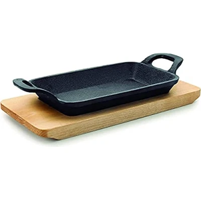 Afbeelding van Lacor Bistro Serveerpan Gietijzer met houden plankje Rechthoekig 10x20cm