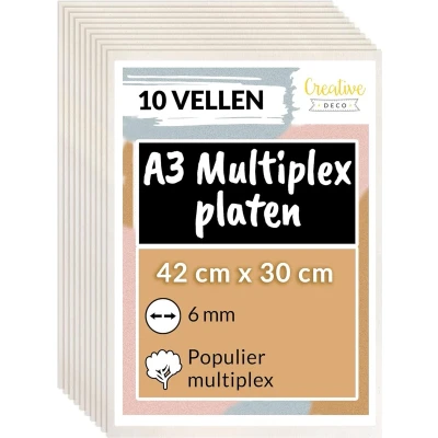 Afbeelding van Creative Deco 10 x A3 Multiplex Platen 420 300 6 mm (+/ 0.5 mm) van Hout Ideaal voor Huisdecor, Ambachten, Laserknipsel, CNC Machine, Rolzaag, het Stenciling, Pyrografie