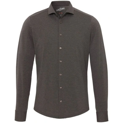 Afbeelding van Pure H.Tico The Functional Shirt Bruin maat 40 Heren Overhemden Formeel Effen met Slim fit Pasvorm Super stretch