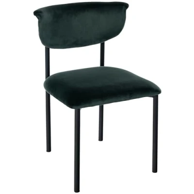 Afbeelding van CLP Gambell Eetkamerstoel klassiek met rugleuning zwart metalen poten velvet fluweel Fluweel/donkergroen