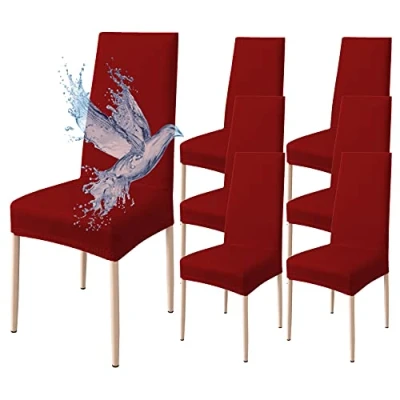 Afbeelding van Poligino stoelhoes, 6 stuks, waterdicht, eetkamerstoelhoes, rekbare universeel, eenvoudig aan te brengen, gemakkelijk reinigen (bordeauxrood, stuks)