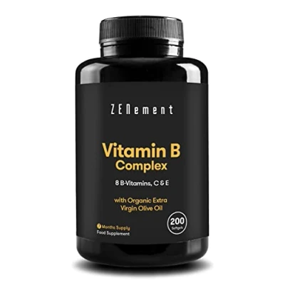 Afbeelding van vitamine B complex omvat de acht essentiële vitamines (B1, B2, B3, B5, B6, B12, biotine en foliumzuur) C E, 200 Capsules Om energie, stemming algemene gezondheid te verbeteren van Zenement