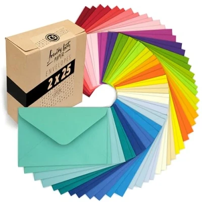 Afbeelding van Japun 50 gekleurde enveloppen in een set (2 x 25 kleuren) van papier, envelop zonder venster DIN C5 220 156 mm 120 g/m² kleurrijk