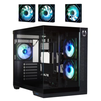Afbeelding van BitFenix Triton Dual Chamber PC Gaming Case Black Panoramic Tempered GlassReverse Connection mATX Motherboard Compatible3xInfinity Mirroring ARGB Fans(2X Reverse) 360mm AIO/GPU 420mm Support