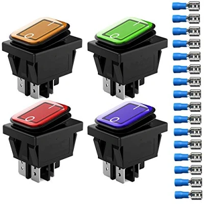 Afbeelding van Gebildet 4pcs 12 V 24 20A Waterdichte Tuimelschakelaar met LED Indicator,4 Pin 2 Positie DPST AAN UIT Schakelaar voor Auto Truck Motorboot Boot Marine(Rood/Geel/Blauw/Groen)