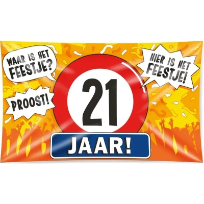 Afbeelding van Gevelvlag 21 jaar verkeersbord XXL 150x90cm