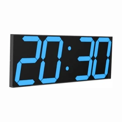 Afbeelding van CHKOSDA led digitale klok, grote wandklok met 18 inch display, countdown klok 8 instelbare helderheidsniveaus,16 alarminstellingen, 12/24 uursweergave, temperatuur en kalenderweergave(blauw)…