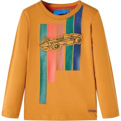 Afbeelding van Kindershirt met lange mouwen racewagenprint 92 donkerokerkleurig