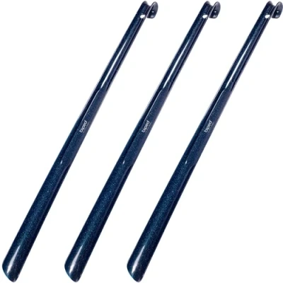 Afbeelding van biped Set van 3 schoenlepels extra lange kunststof schoenlepel 65 cm met haak z1557(klatergoud donkerblauw)