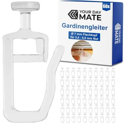 Afbeelding van gordijnglijders voor binnenrails, 60 stuks, met een diameter van 7 mm platte kop, transparant, vouwglijders gordijnrail, gordijnrails, gordijnglijders, plooiband, haken,